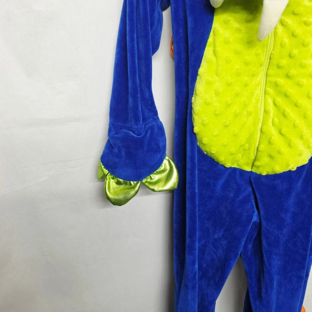 Spooked Dragon Costume Kids 4T Blue Orange Wings Plush Jumpsuit READ FLAW